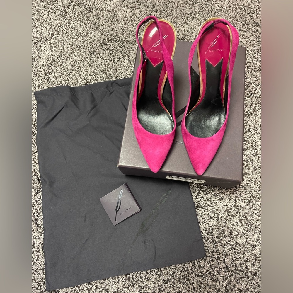 Brian Atwood Vixen Slingback Heels Pink Suede